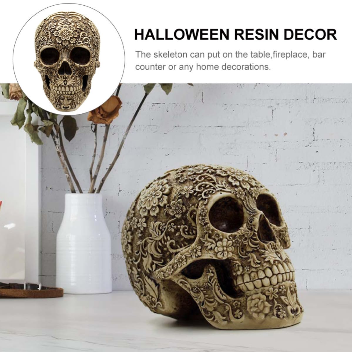 2 Piezas Adorno Forma de Calavera de Resina Café Retro