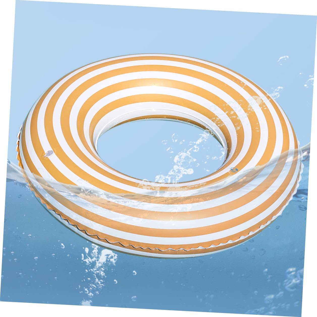 Inflatable Swim Ring for 2-4 Years Old 60# Orange Stripe Thickened Safety Floating Pool Swim Accessory Lightweight Summer Water