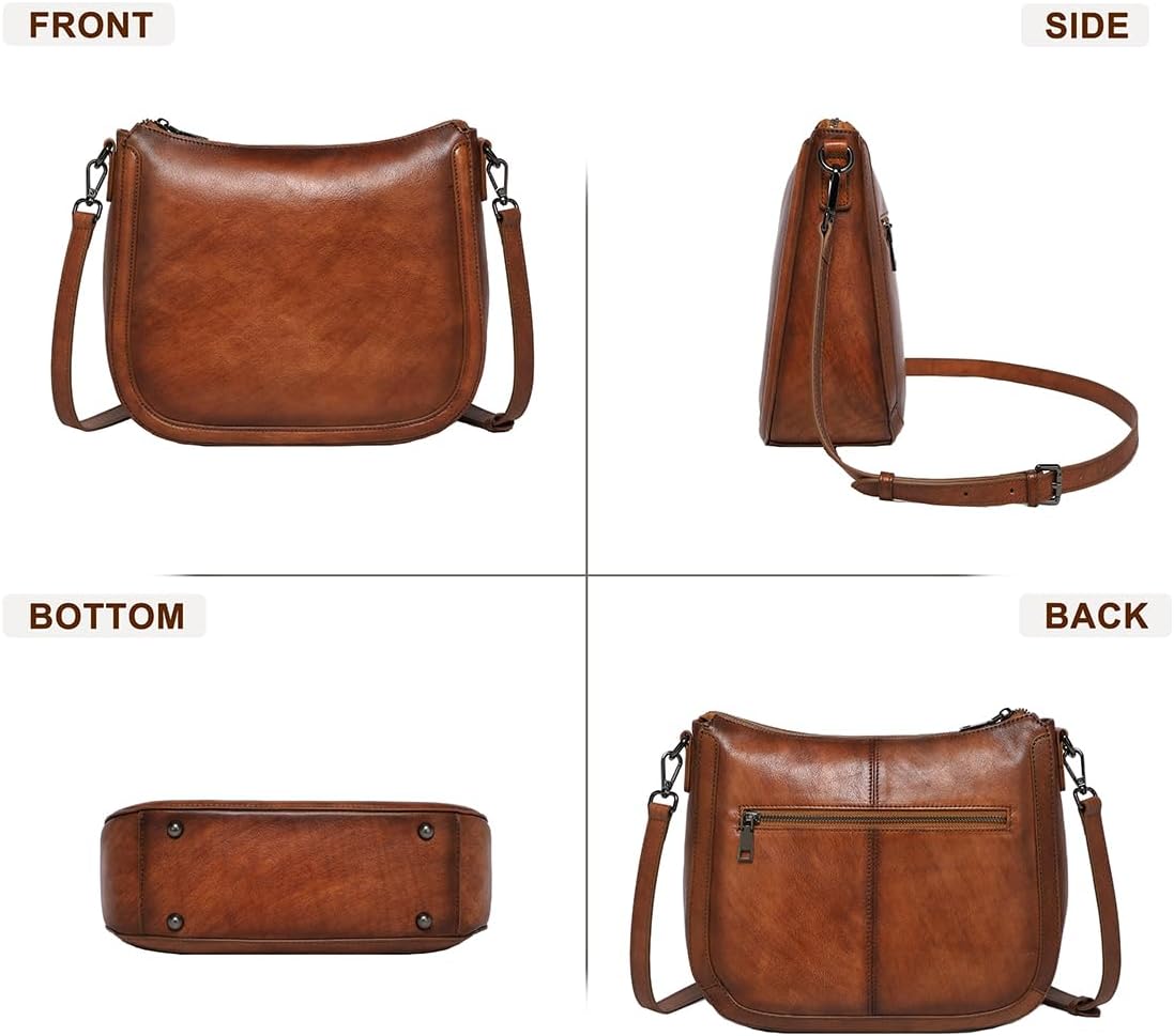 COOLCY Real Leather Crossbody Bags for Women Handbags Ladies Hobo Shoulder Purse Vintage Satchel Cross Body bag with 2 straps - Image 6