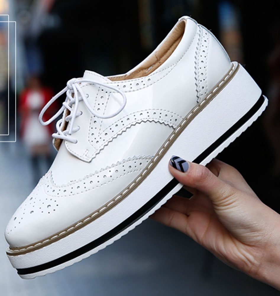 Derby Cuir Vernis Baskets Brogues Plateforme Chaussure Ville à Lacets Femme Grande Taille 39 40 41