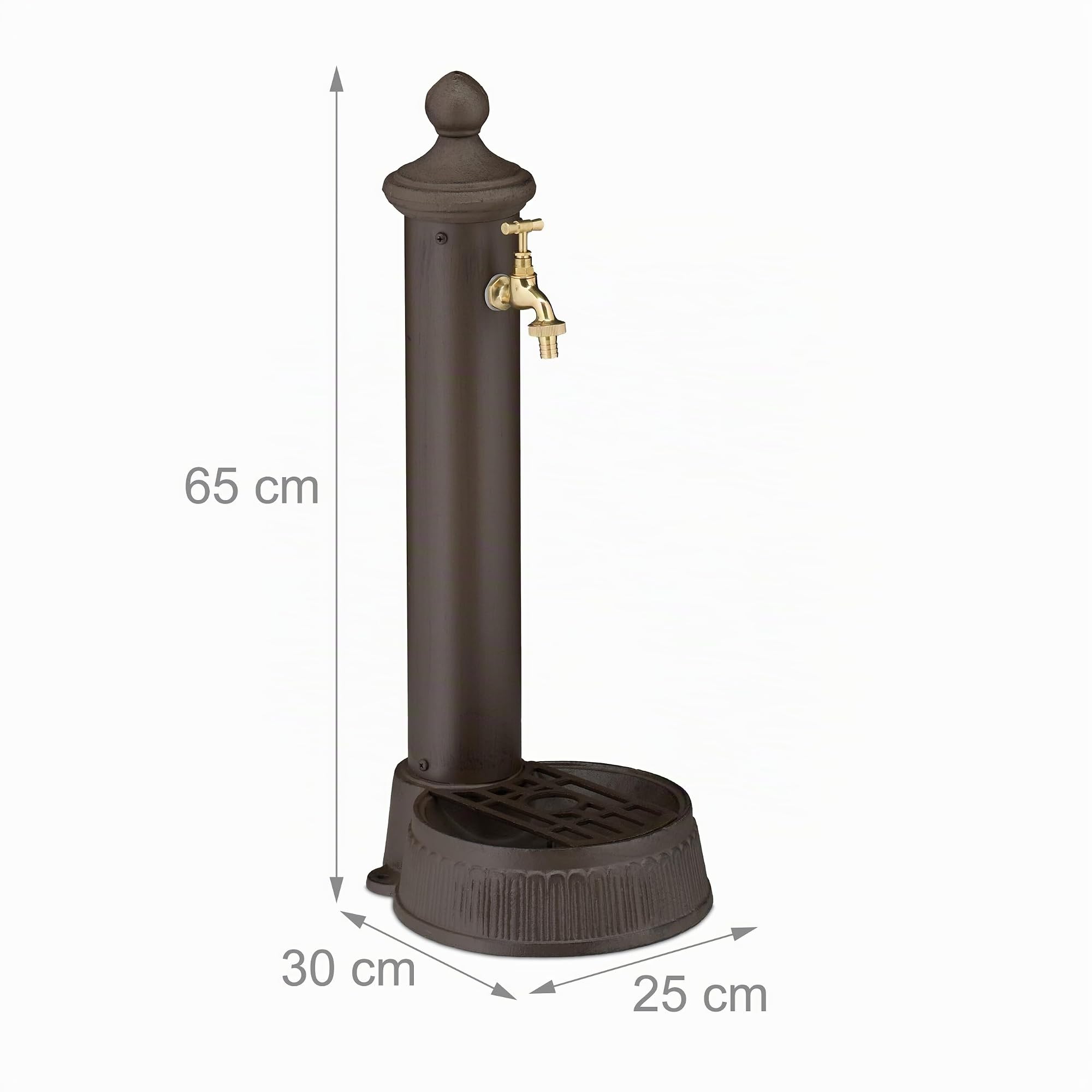 Relaxdays Fonte extérieure de Jardin, Design Antique, avec Robinet et bac, H x L x P : env. 65 x 25 x 30 cm, Marron