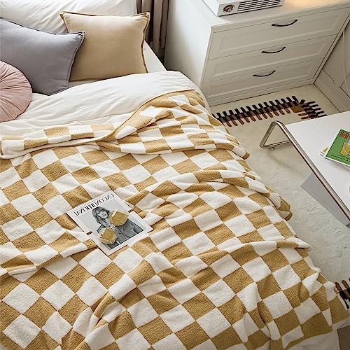 YIRUIO Throw Blankets Checkered Chessboard Plaid Fuzzy Warmer Comfort Reversible Shaggy Cozy Decor for Home Bed Couch Couch (Burnt Orange, 60