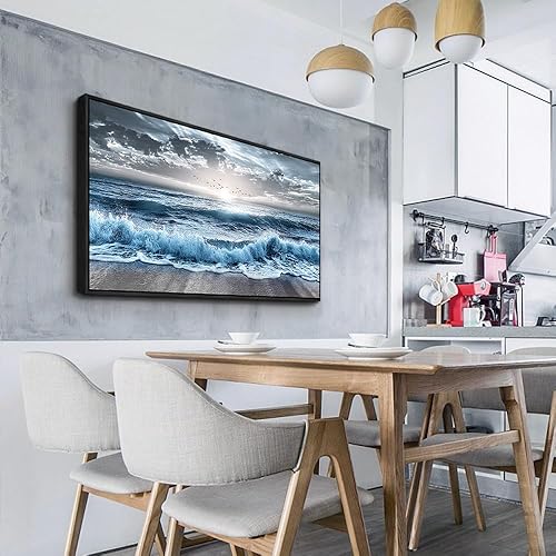 Miniatura 6 de ERQINHUA Decoración de pared para dormitorio, comedor, arte de pared para sala de estar, oficina, decoración de playa azul, pinturas de olas de mar,