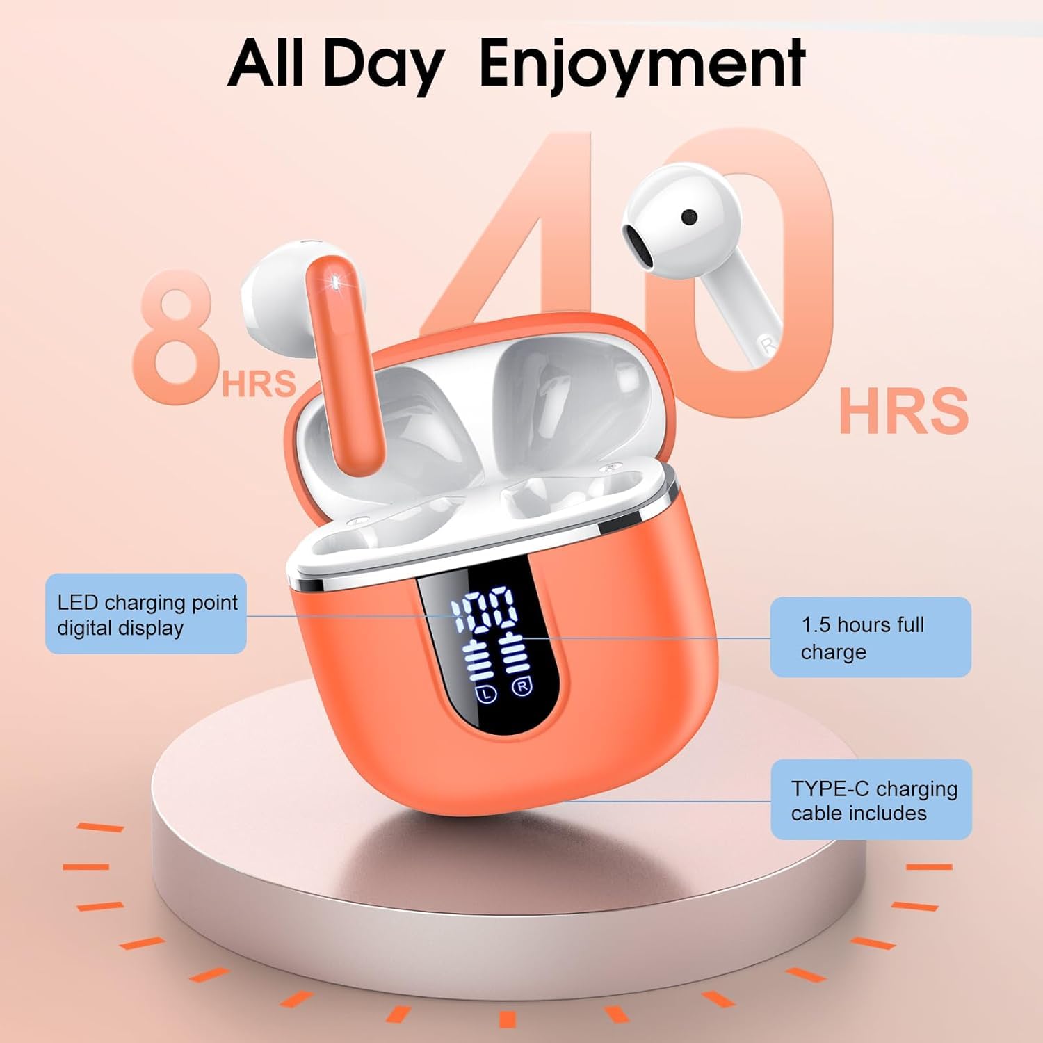 Cillso Auriculares Bluetooth, 40H, bajos profundos, indicador LED, IP7, resistentes al agua, auriculares inalámbricos Bluetooth 5.4 con 4 micrófonos de reducción de ruido ENC