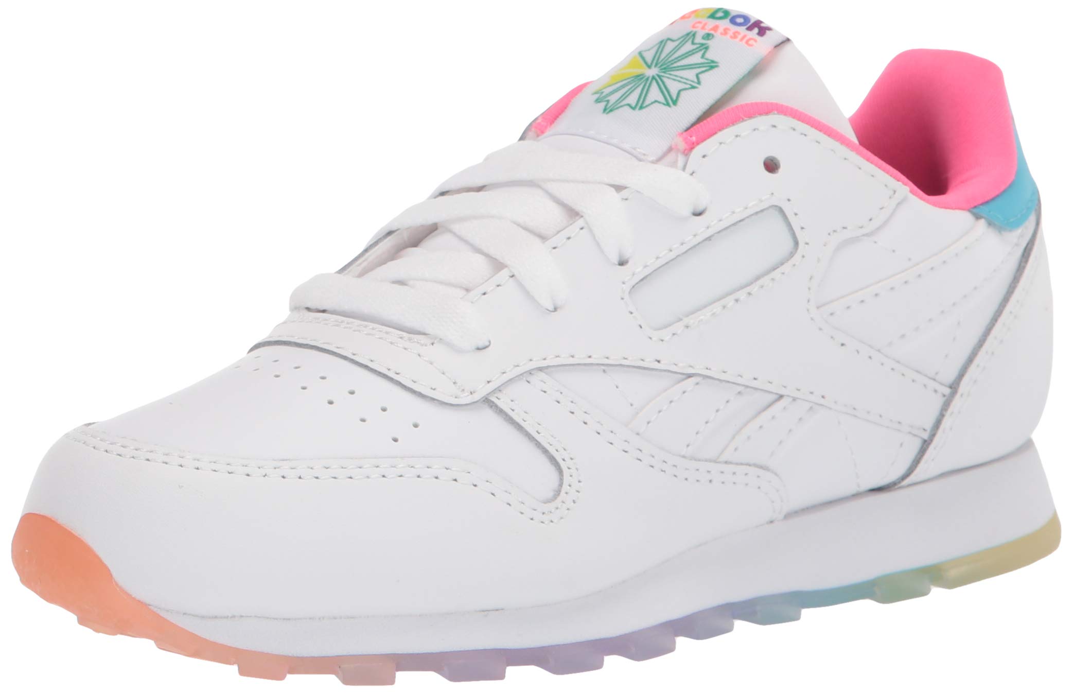 Reebok baby girls Classic Leather Sneaker, White/Neon Blue/Solar Yellow, 9 Infant US