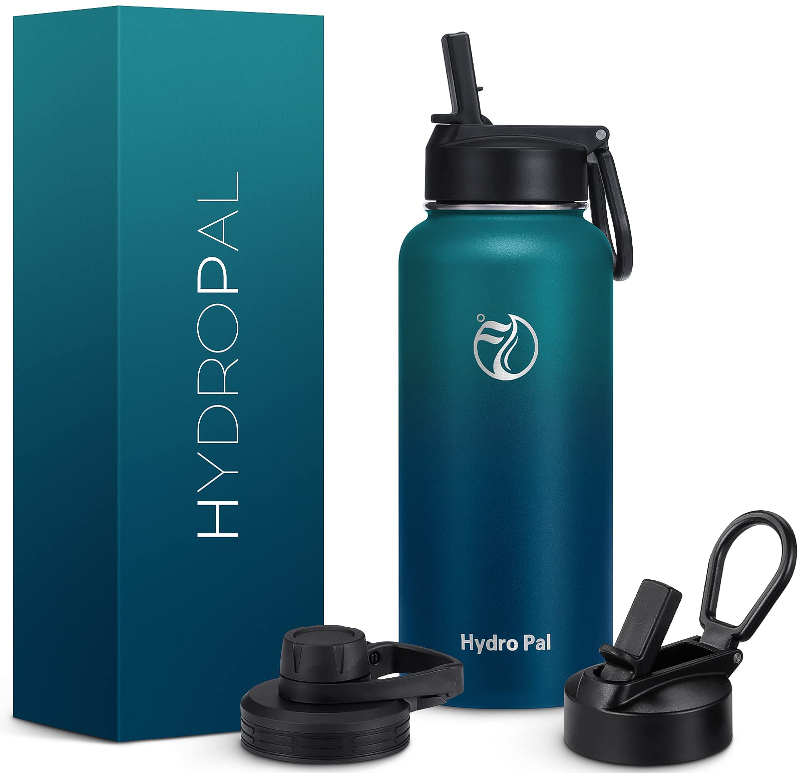 HydroPal Vacuum Insulated Stainless Steel Water Bottle, 1200ml/1000ml/750ml- 2 Lids (Straw Lid and Spout Lid), 2 Straws Water Bottle for 12 Hours Hot & 24 Hours Cold Drinks, Great for Work, Travel