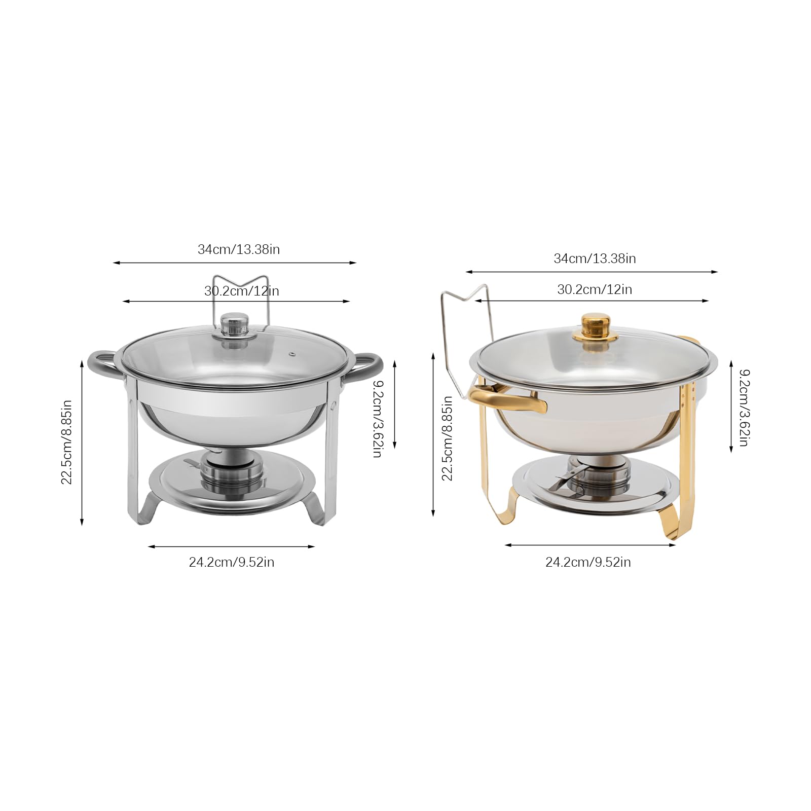 Chafing Dish Buffet - Juego de calentadores de platos de acero inoxidable, Chafers redondos con calefacción, buffet para fiestas, bodas, banquetes de restauración Chafing Dish Buffet (plata)