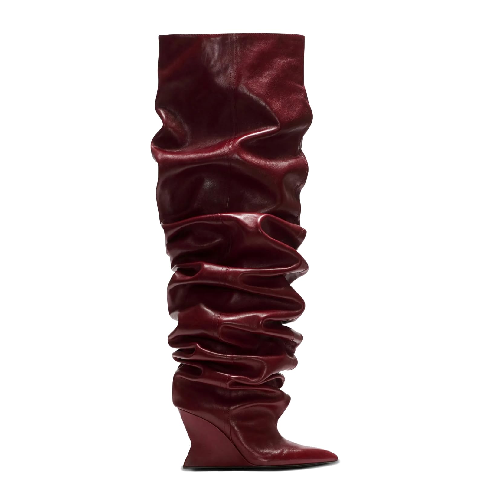 Ruched Slouchy Thigh High Boots for Women Over the Knee Wedge Heeled Long Boots Wide Calf Pointed Toe