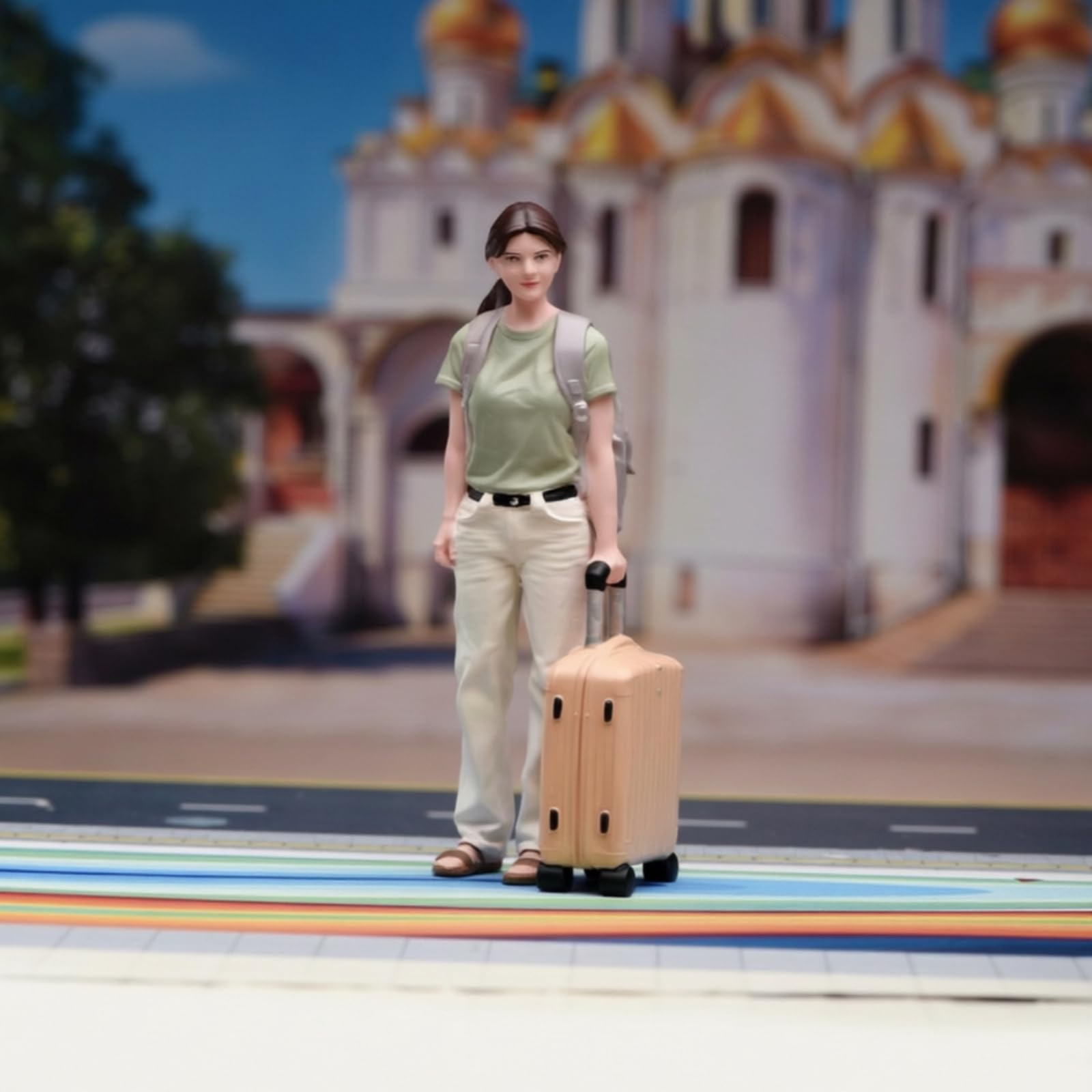 Reisende Miniaturfigur handbemalt Miniatur-Frau mit Koffer detailgetreu Figurenkoffer für Sammler, 1/18