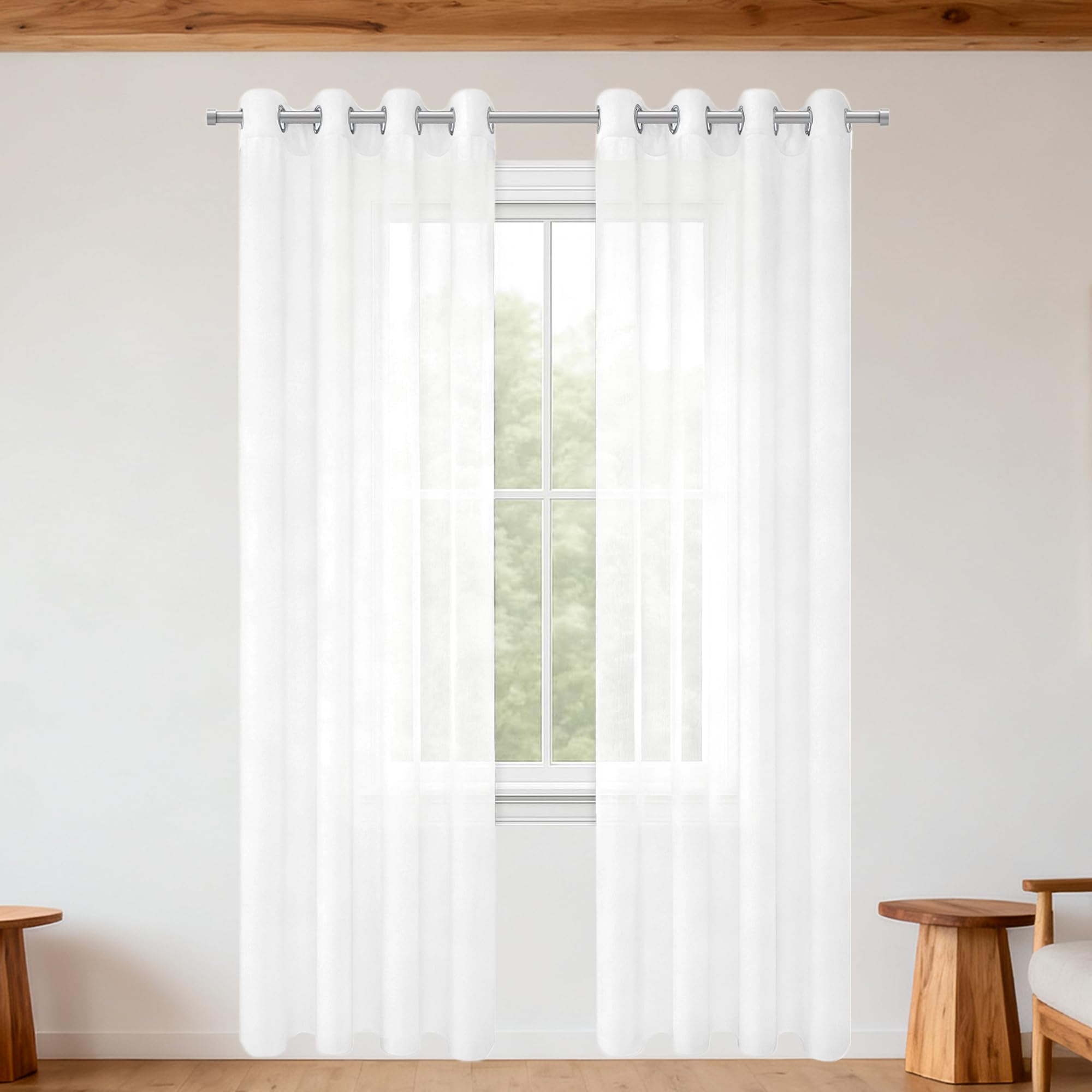 Voile Vorhänge 180 x 220 cm Voile Polyester Polyester Ösenschal Modern Und Langlebig, Größe Und Farbe Wählbar für Schlafzimmer, Wohnzimmer, Küchenschrank, Weiß