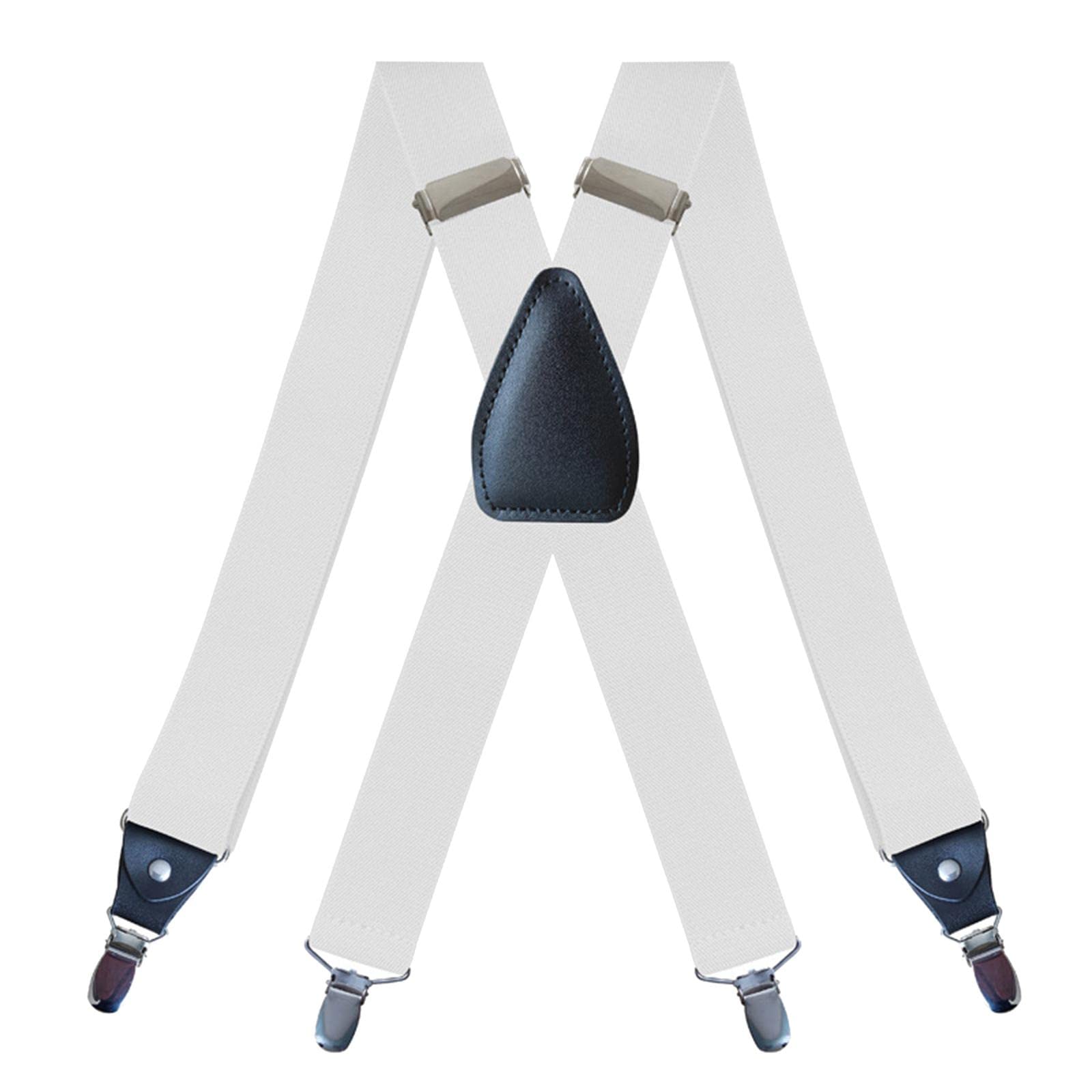 nivaa Men's Suspenders Elastic Straps Solid Heavy Duty 4 Clips Adjustable Unisex White-picture-35