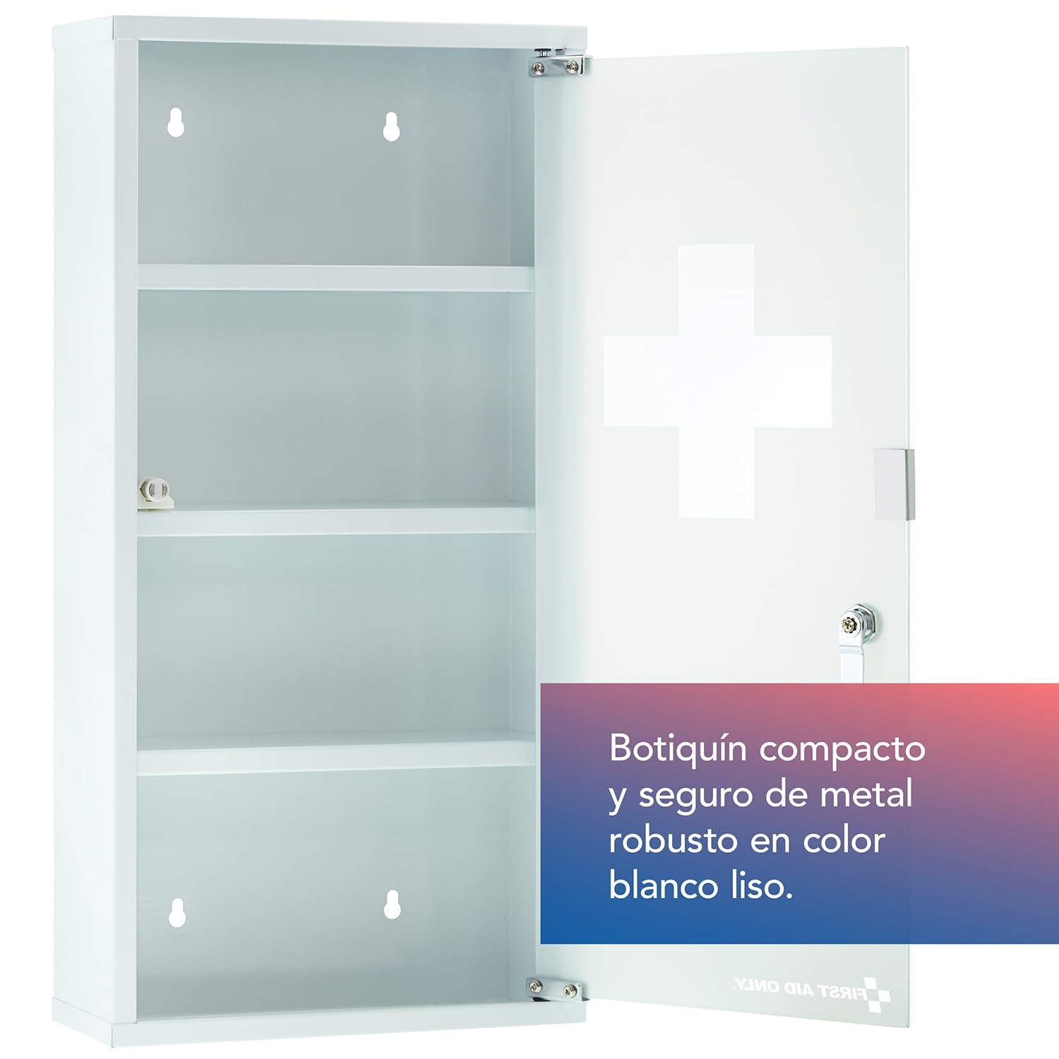 First Aid Only Botiquín Metálico Blanco con 4 Compartimentos y Puerta de Cristal | Armario de Primeros Auxilios con Cerradura | Armario de Pared 60 x 30 x 12 cm | P-10203 00
