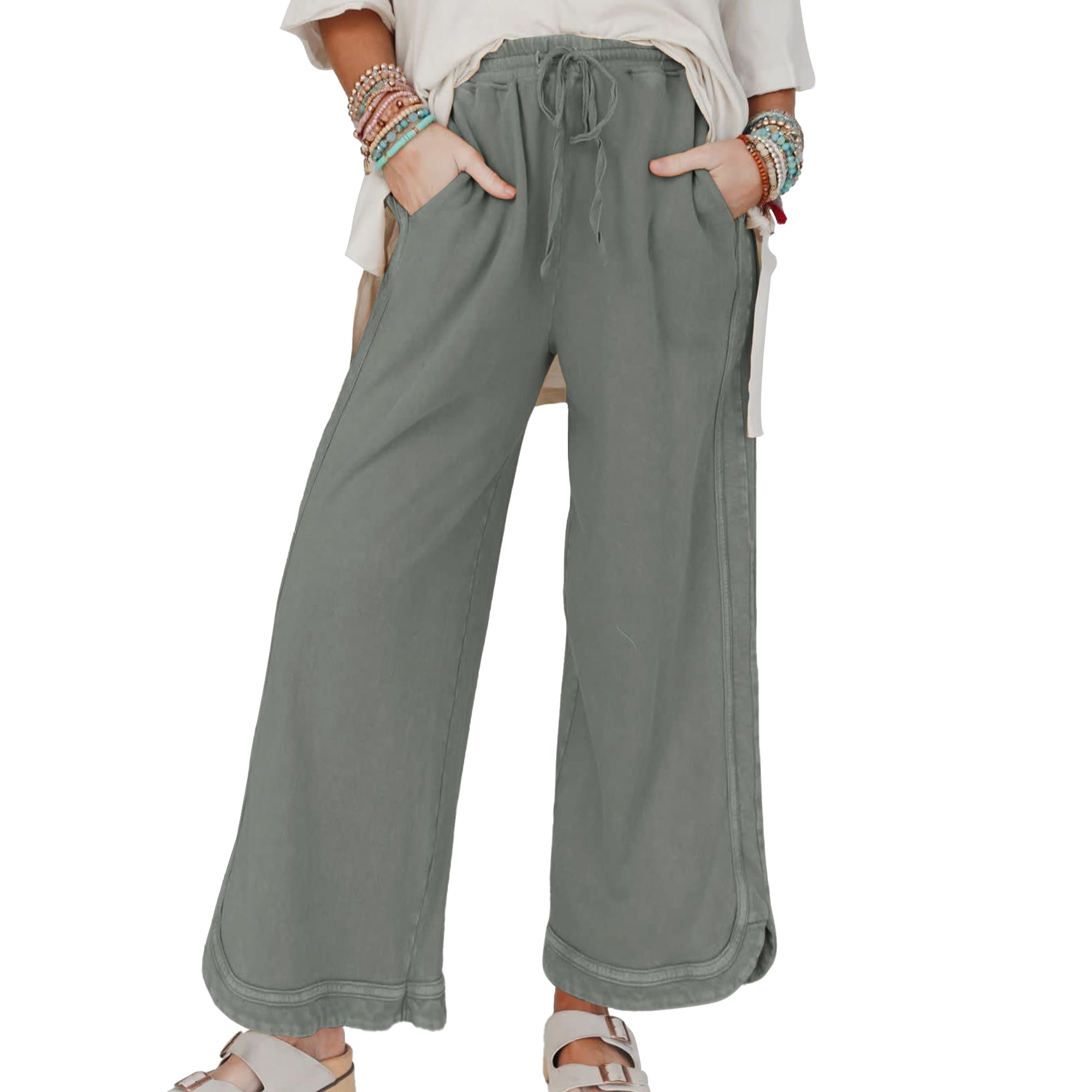 Hixiaohe Wide Leg Acid Wash Pants