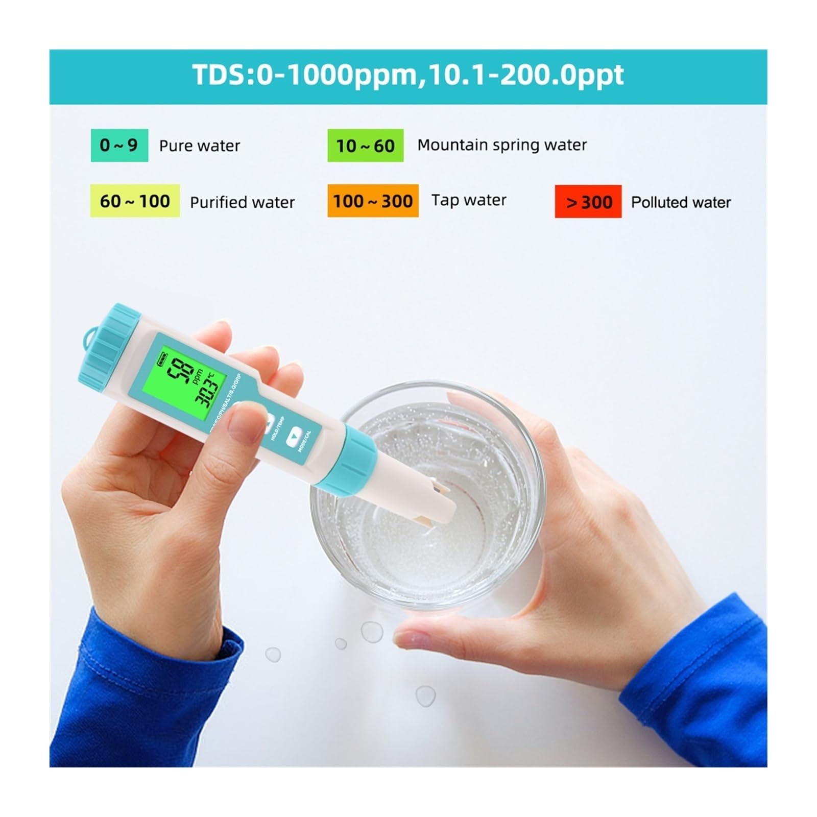 Zestaw do badania wody, 7 w 1 PH/TDS/EC/ORP/Salinity/S. G/Temperature Meter C-600 Tester ści wody do pitnej, akwaria Miernik pH