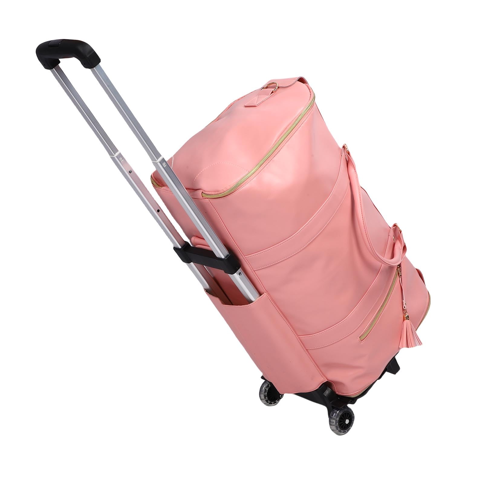 Rolling Garment Bag 40L PU Leather Rolling Duffle Bag Detachable Telescopic Trolley Spacious Main Compartment Front Zip Pocket