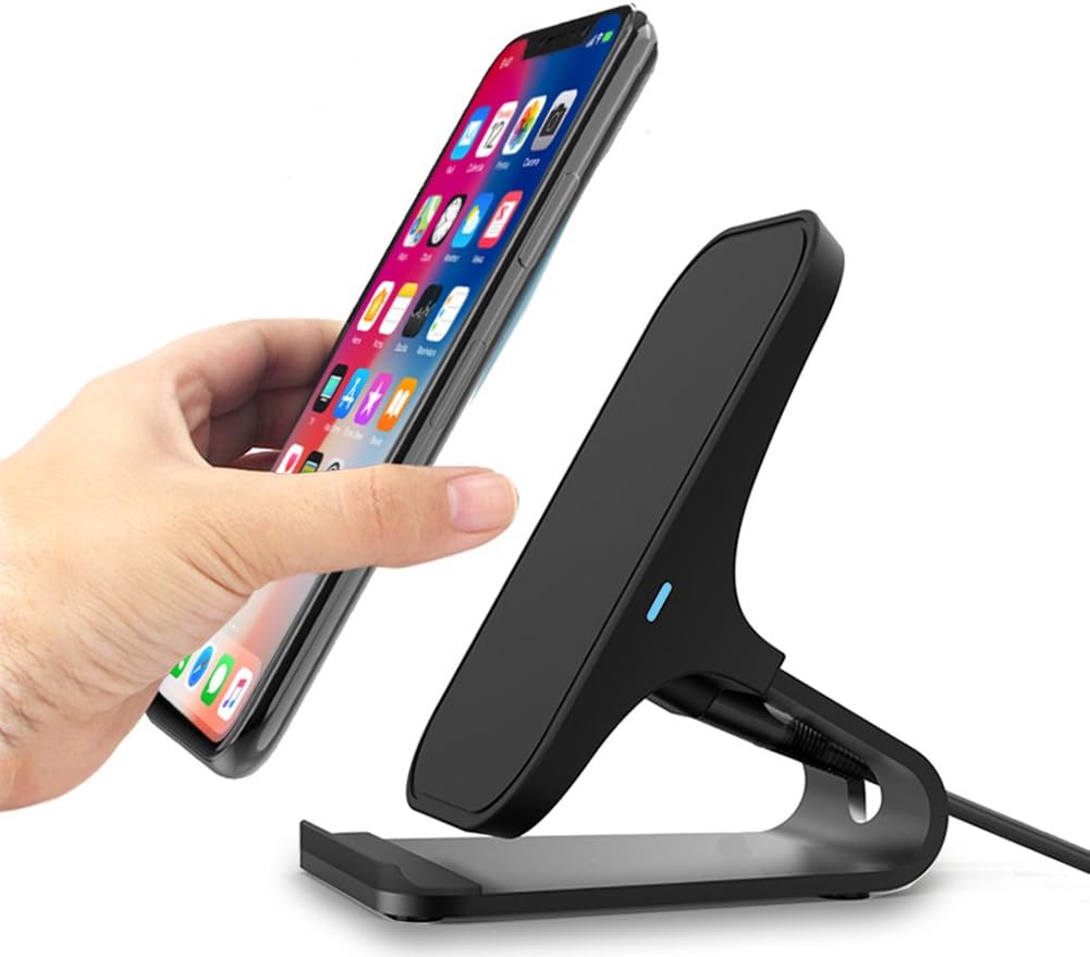 WELUV Qi Charging stand Fast Wireless charger Hidden Radiator Induction charger Desktop Chargers Qi-Certified 10W Qi Stand Pad Charging For iPhone 12 11 Pro Max X XS XR 8 Galaxy S9 S8 all QI Device