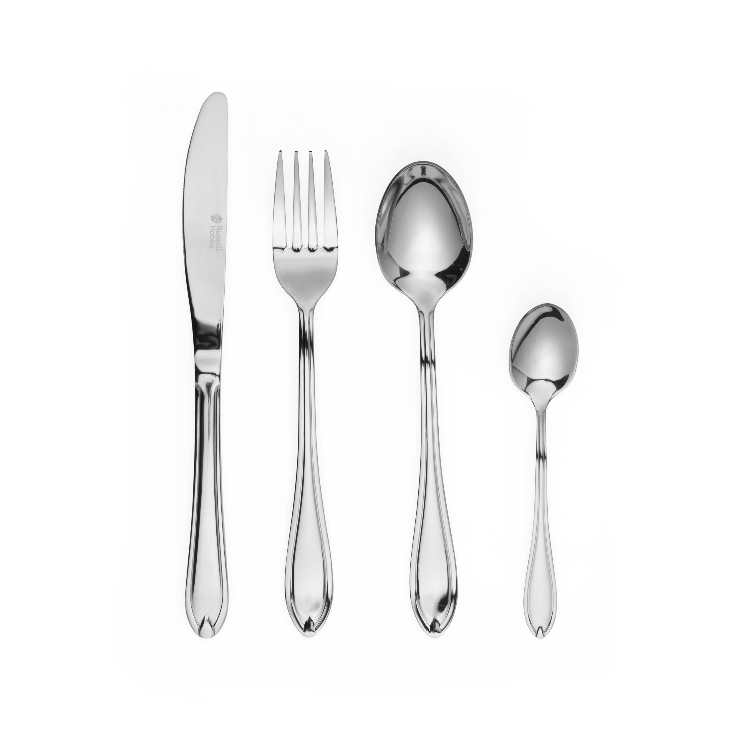 Russell Hobbs COMBO-7572 Marseille 48 Piece Cutlery Dinnerware Set, 18/0 Stainless Steel Tableware for 12 Place Settings, 25 Year Guarantee, Includes Knife/Fork/Dessert Spoon/Teaspoon