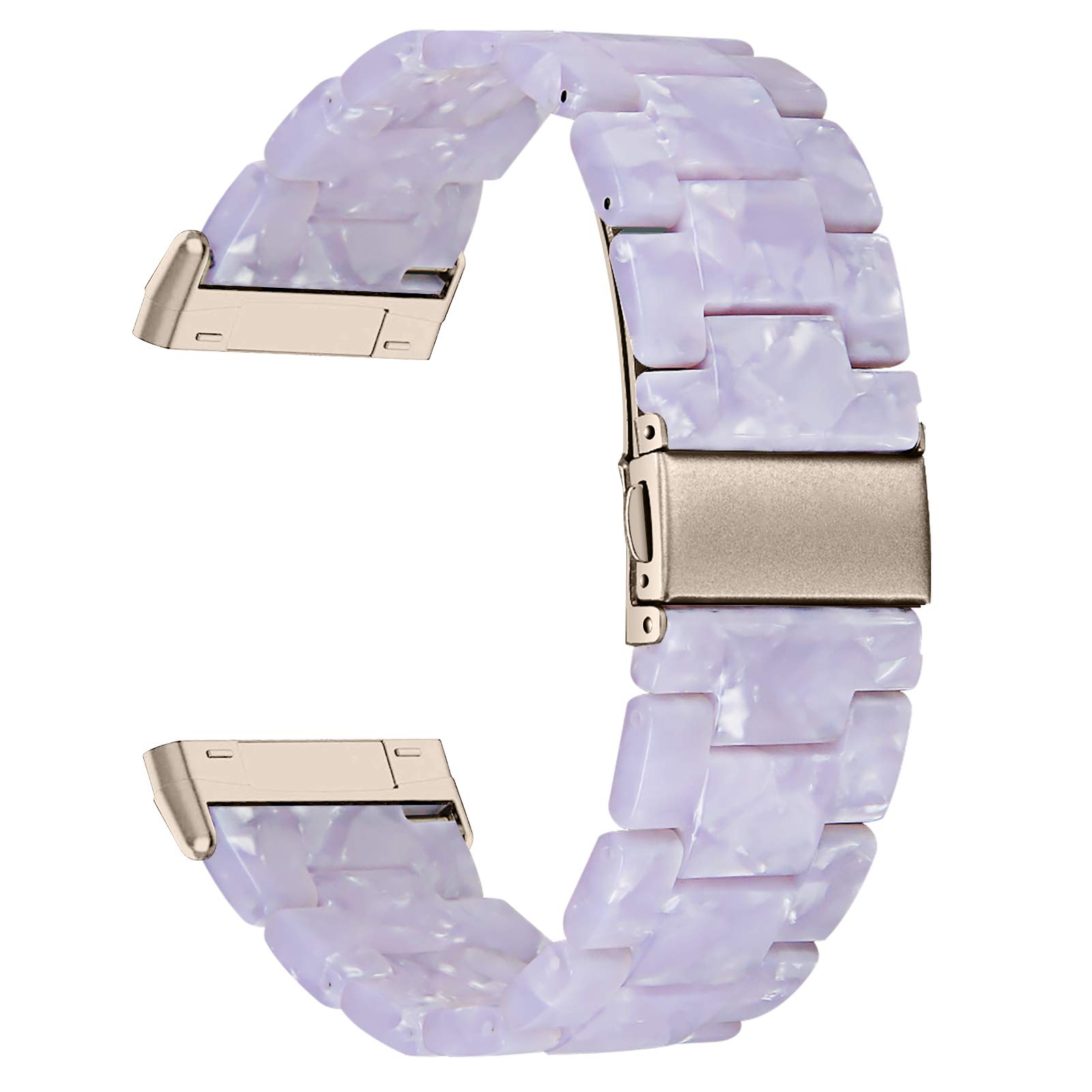 JOYOZY Lightweight Fashion Bands Compatible with Fitbit Versa 3&Fitbit Sense Watch,Premium Resin Strap Replacement Wristband with Champagne Gold Stainless Steel Buckle for Men Women(Shining White)