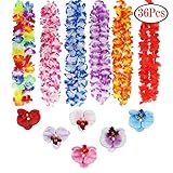 LoveS 18pcs Hawaiian Ruffled Flower Leis and 18pcs Hawaiian Flower Hair Clips for Beach Theme Party, Birthday