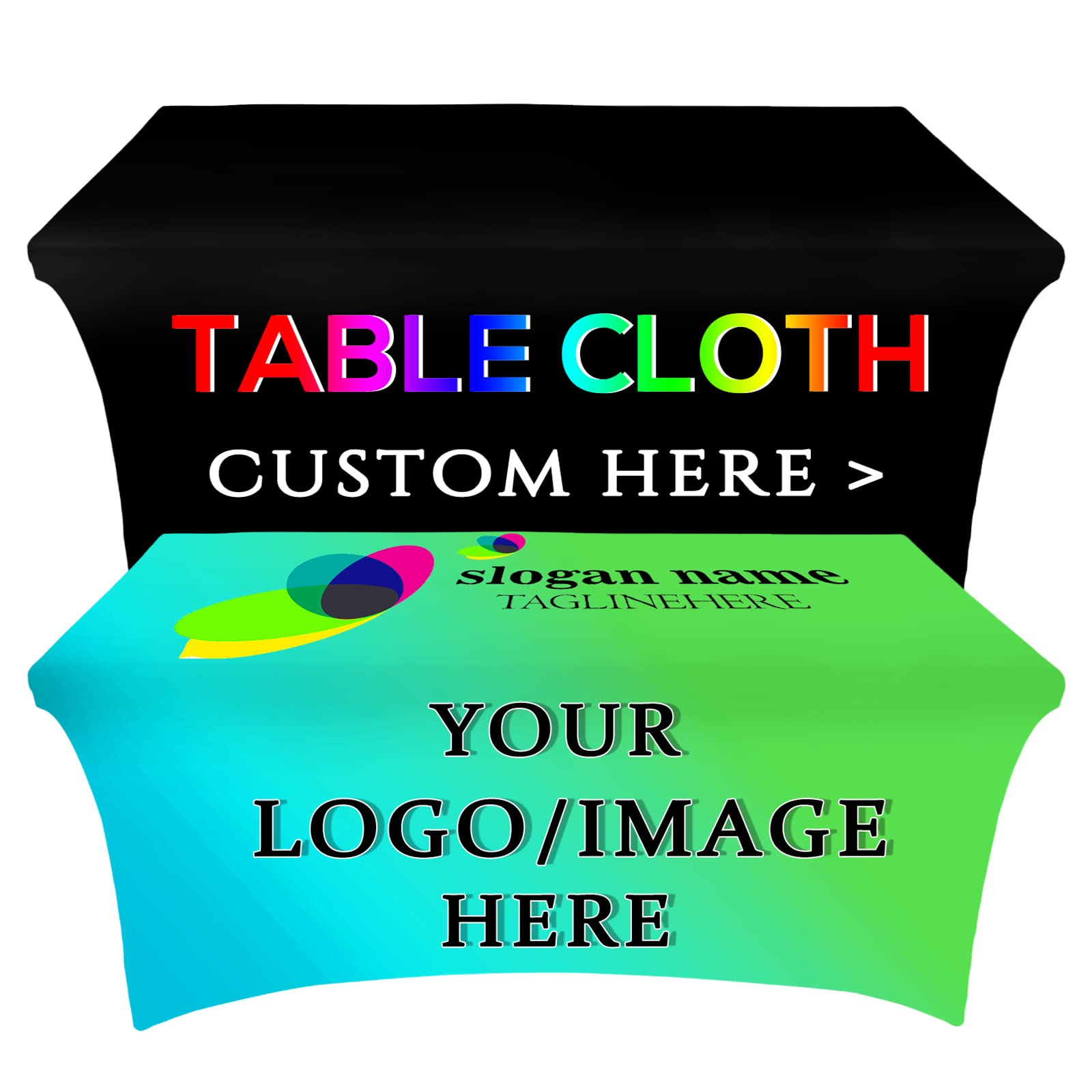 Custom Table Cloth with Business Logo Personalized Stretch Spandex Table Cover for 4FT 5FT 6FT 8FT Tables Customize Fitted Tablecloth Rectangle Tradeshow Events 6FT