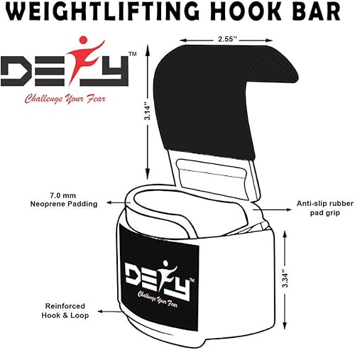 Miniatura 4 de DEFY Challenge Your Fear Ganchos para levantamiento de pesas, correas de muñeca de alta resistencia para dominadas, neopreno acolchado grueso, doble