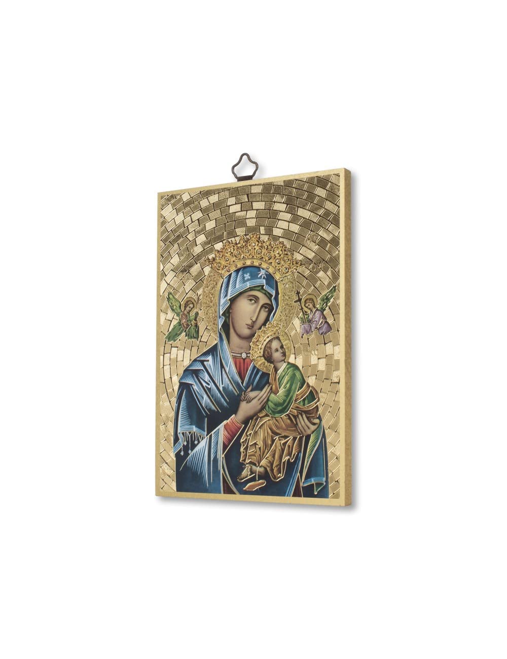Fratelli Bonella | Quadro Sacro su legno MDF di pioppo 8mm della Madonna del Perpetuo Soccorso con Preghiera a lei dedicata sul retro 10 x 15 cm | Made in Italy