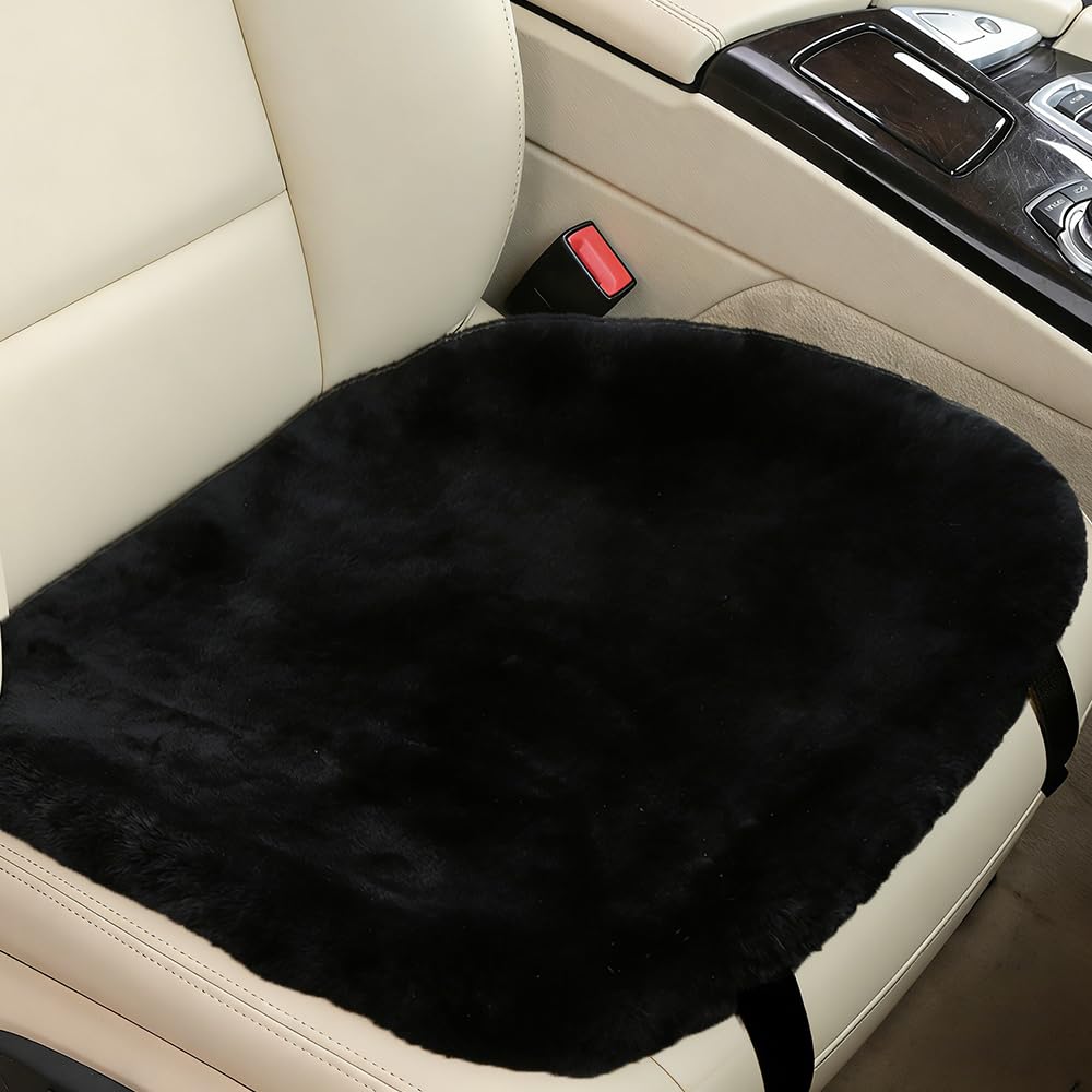 OGLAND 20 inchs Fluffy Genuine Australia Sheepskin Car Seat Cover for Auto Interior Accessories with Soft Fuzzy Wool Natural Fur Non-Slip (Black, Front 20 * 20inchs)