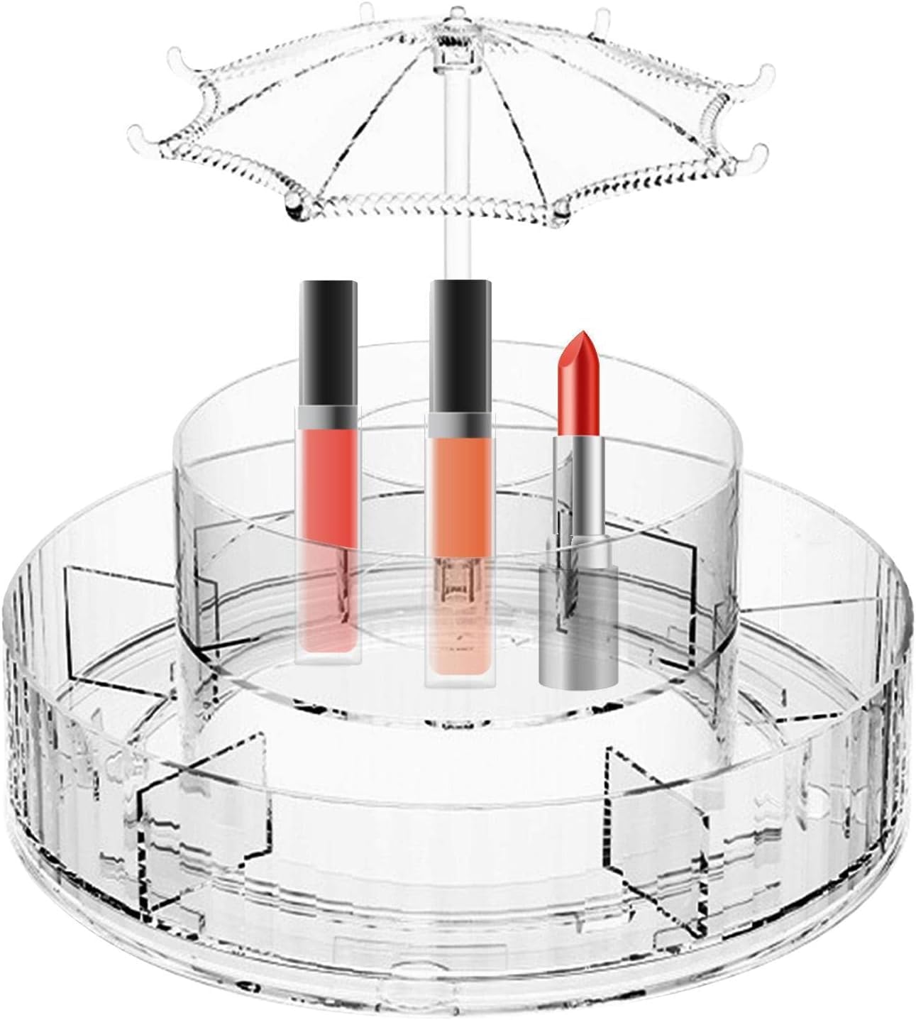 Earwig Clear 360 Rotating Makeup Organizer with Compartments - Spinning Cosmetic Display Case for Bathroom Counter - Perfect for Makeup Brushes, Lip Gloss, and More
