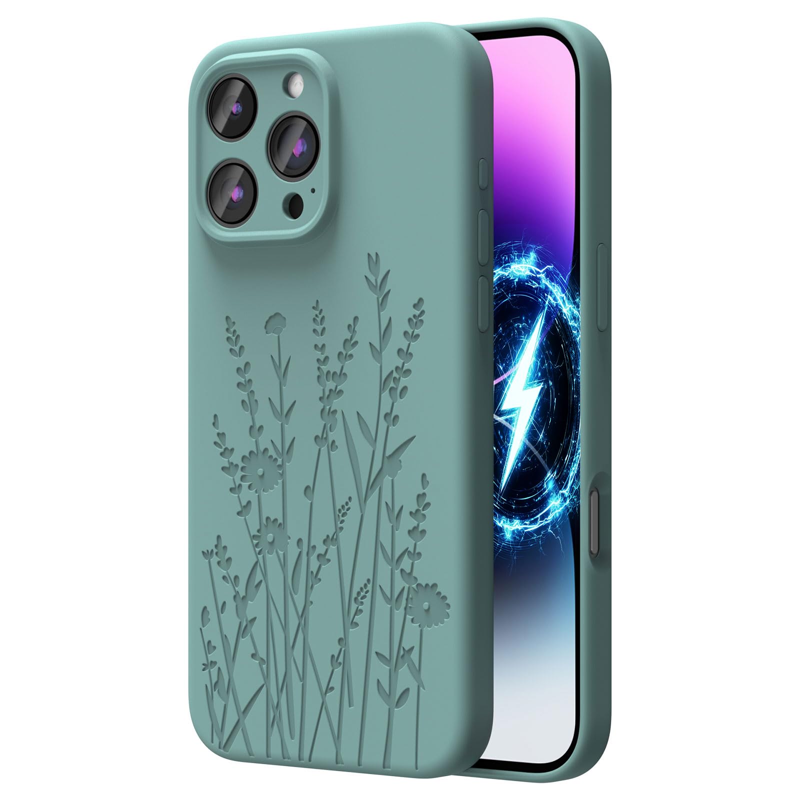 OAOA Magnetic Engraved Case Compatible with iPhone 16 Pro, Compatible with Magsafe, Camera All-Round Protection, Slim Liquid Silicone Phone Case for