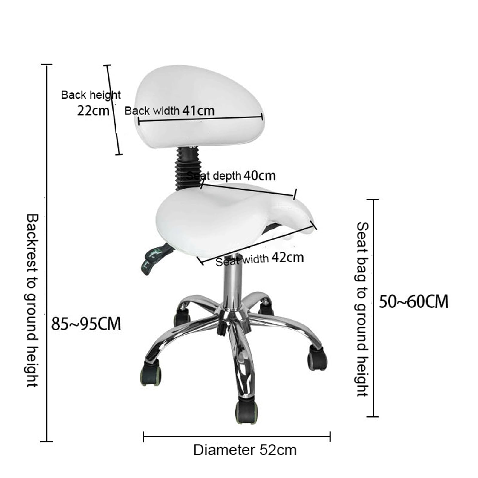 Ergonomiczny stołek podsiodłowy z podparciem pleców i kółkami, hydrauliczny, regulowany, obrotowy, do salonów i higienistek stomatologicznych