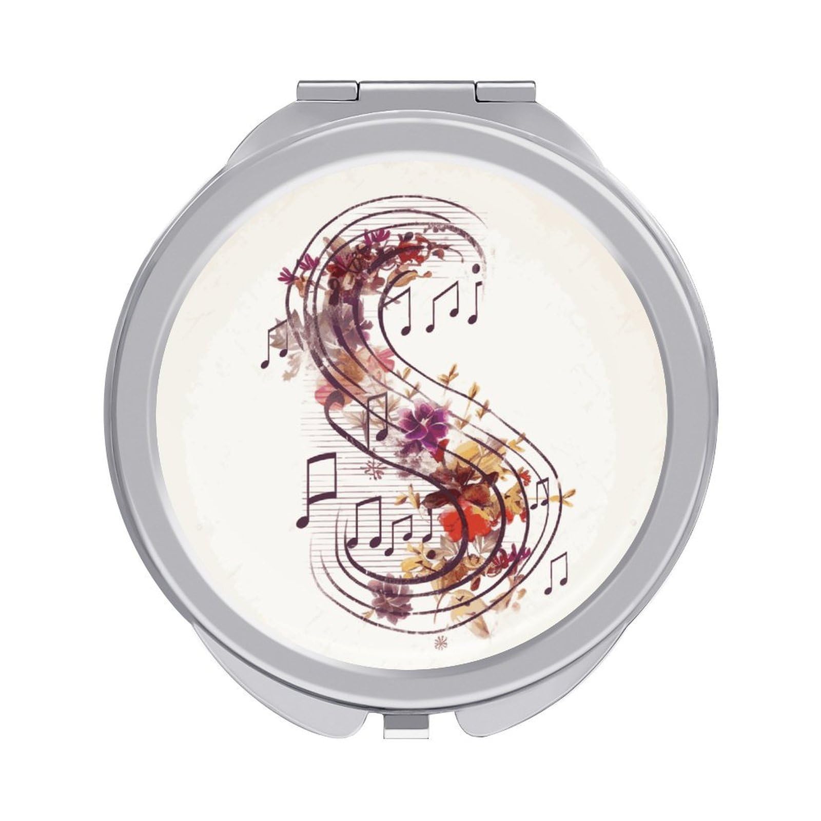Fekiloot Style Musical Note Floral Travel Makeup Mirror Handheld Compact Mirror Portable Pocket Mirror Double-Sided 1X/2X Magnifying For Handbag And Purses