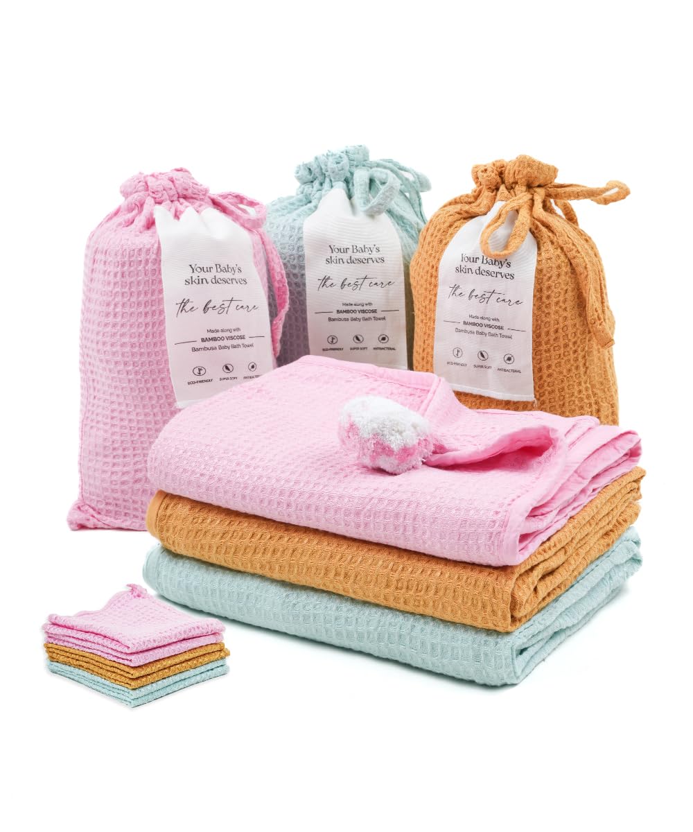 Doctor Towels, Bamboo Baby Bath Towels, 3 Baby Towels with 6 Free Reusable Washcloths Soft, Baby Bath Towel for 0 to 2 Years, Hooded Towel for Baby Newborn (Blue, Caramellow, Pink)-picture-16