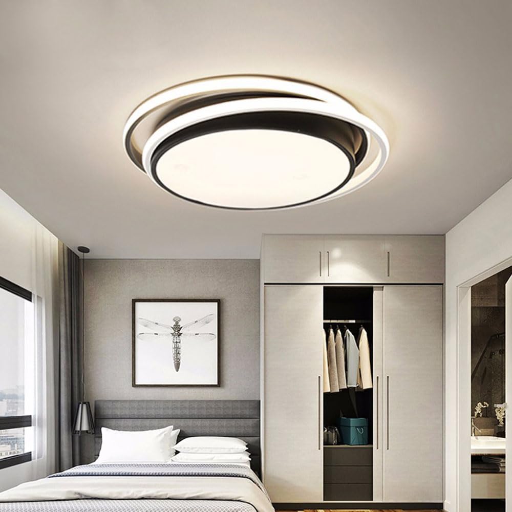 Nowoczesna lampa sufitowa LED 38 W, uchwyt sufitowy 2 pierścienie żelazna sztuka w pobliżu lamp sufitowych nastrojowe oprawy oświetleniowe do sypialni 3 kolory modyfikowania światła do
