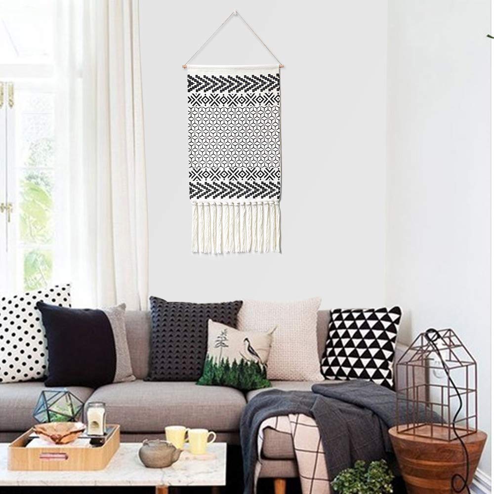 Dremisland マクラメ織 壁掛けタペストリー ボヘミアン シック ブラック&ホワイト 幾何学アート装飾 美しいアパート 寮 ドア装飾 幅17. Induslyfe マクラメ 壁掛け 3ピース タペストリー 織り ボヘミアン