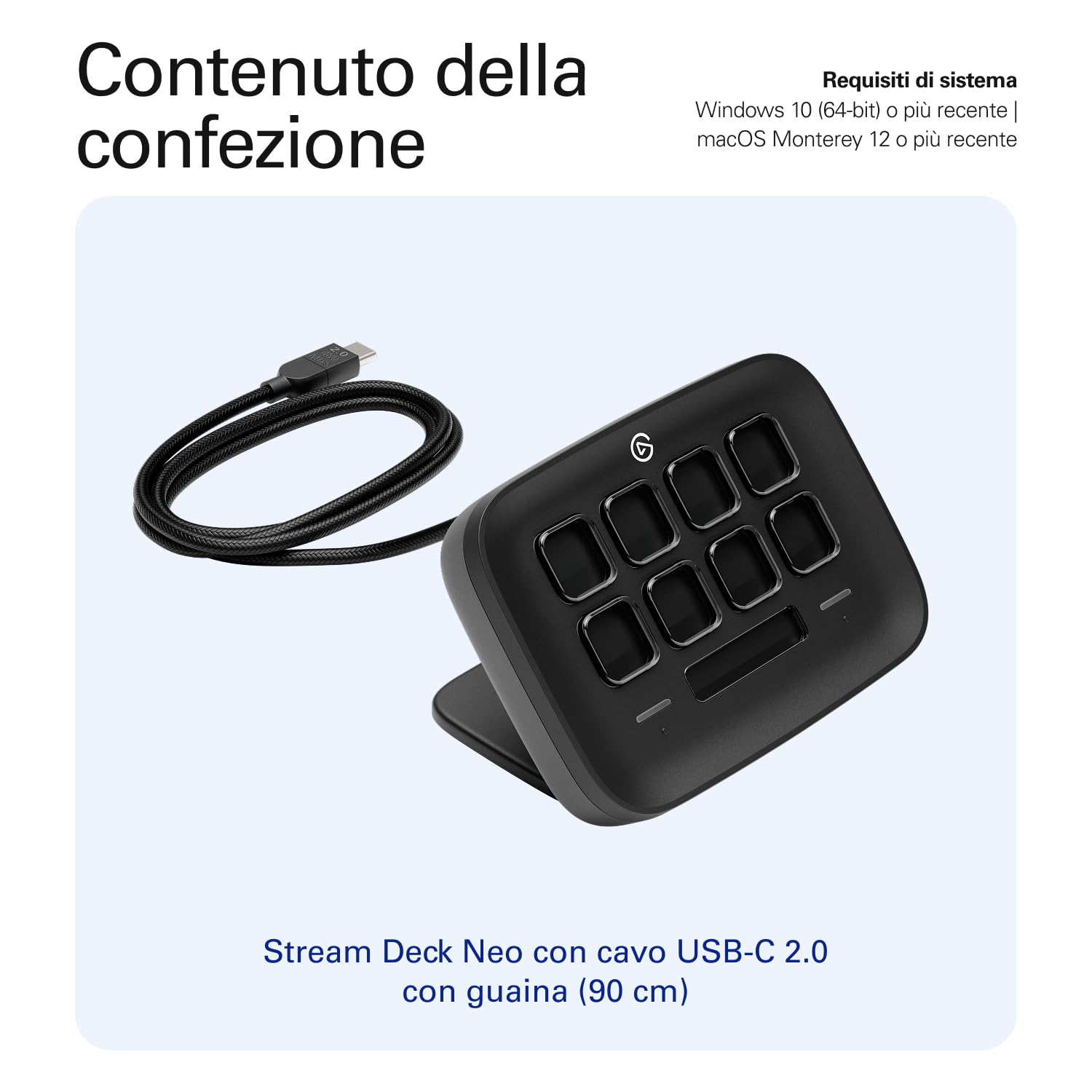 Elgato Stream Deck Neo (Nero) – 8 tasti personalizzabili, 2 Touch Point, velocizza attività e flussi di lavoro - controlla Word, Excel, PowerPoint, Teams, Zoom, Spotify e altro - per Mac e PC