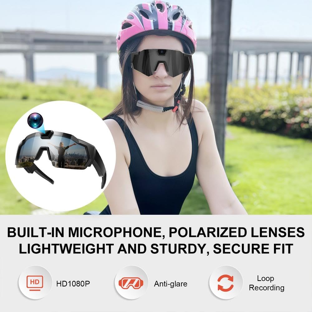 4K HD Action Camera Occhiali da sole Smart Video Registrazione con Audio/Bluetooth, Naselli in Silicone Antiscivolo, Include Scheda 32GB per Sport e Attività