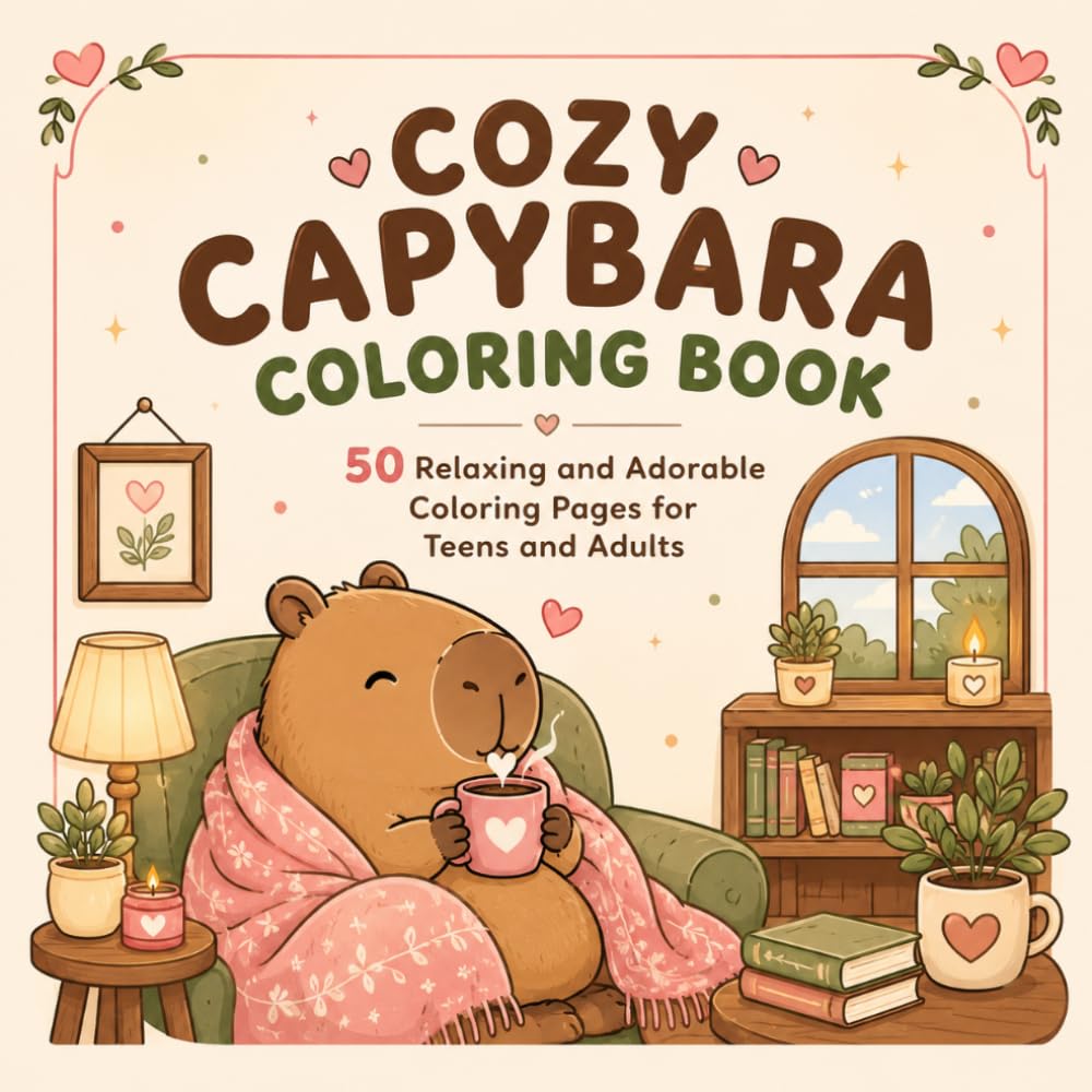 COZY CAPYBARA COLORING BOOK: 50 Relaxing and Adorable Coloring Pages for Teens and Adults