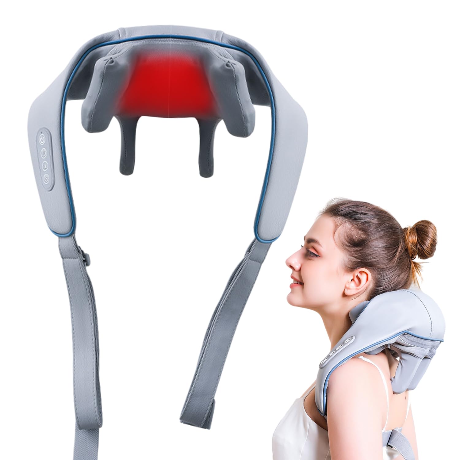 Masajeador Cervical, Masajeador de Cuello y Hombros, Masajeador de cuello  con calor, Masaje Shiatsu Inalámbrica para el Cuello y la espalda para para  Relajación de Fatiga el Hogar y la Oficina（Gris） :