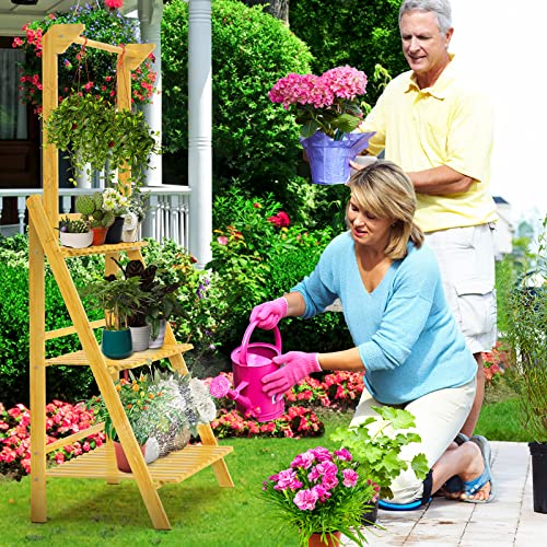 Bamboo Plant Stand With Grow Lights Multiple Flower Ladder Planter Pot Holder Hanging Plant Shelf Rack Display Organizer For Indoor Outdoor Patio Garden Corner Balcony Living Room Tall 3Tier 12 Potted #TOP6