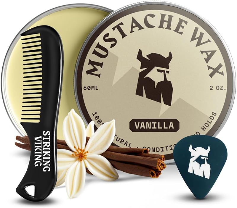 Cera para bigode Striking Viking com pente, baunilha, 57 g
