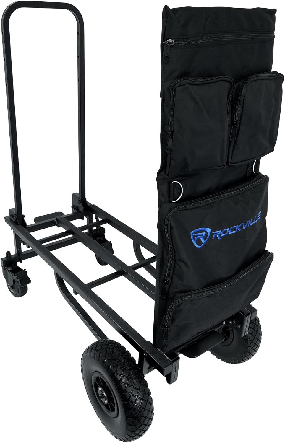 Rockville Rock Cart Pro Bundle: DJ Equipment Transport Roller Cart with 700 LB Capacity, CART-ACC 5-Pocket Accessory Bag for Heavy Duty Mobile Gear Hauling Solution, 2-Items