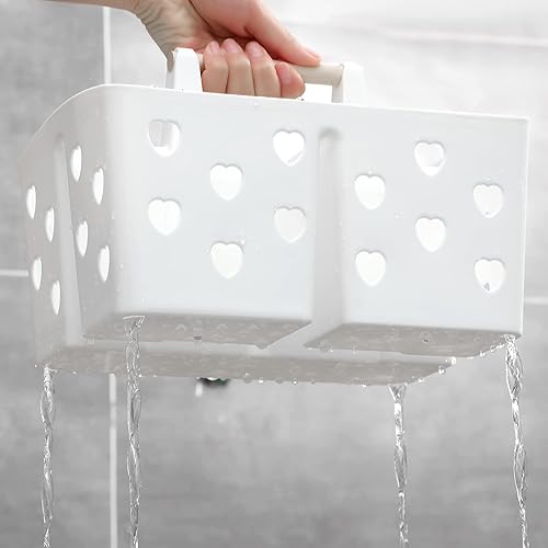 Miniatura 7 de Anyoifax Cesta de plástico portátil con mango de madera, organizador de almacenamiento dividido con compartimentos para baño, dormitorio