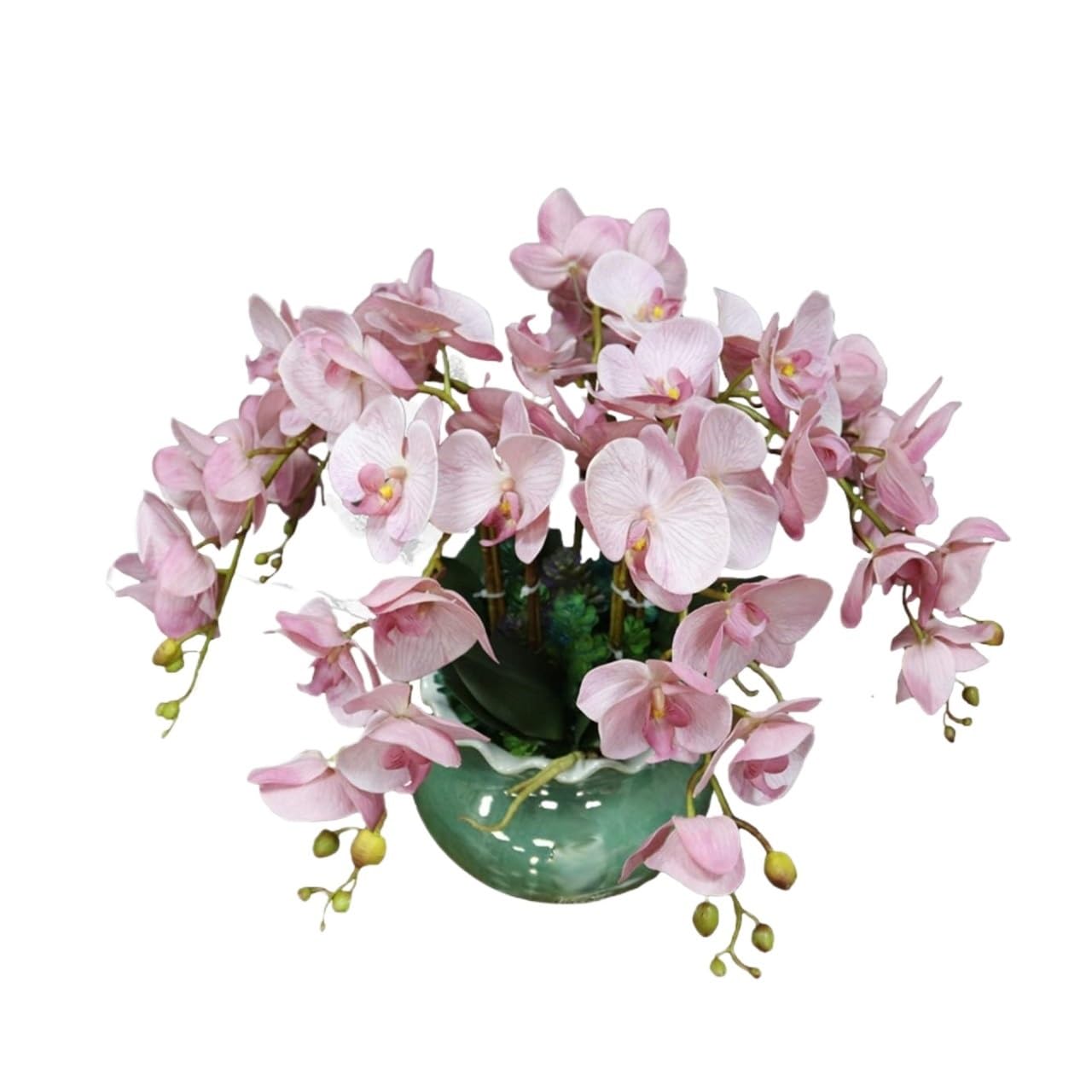 Artificial Orchid Flowers,Potted Butterfly Orchid, Artificial Flowers Artificial Phalaenopsis Flowers Decoration - Real Touch Faux Orchids Bonsai with Leaves, Parlor/Office Artificial Flora/Yellow