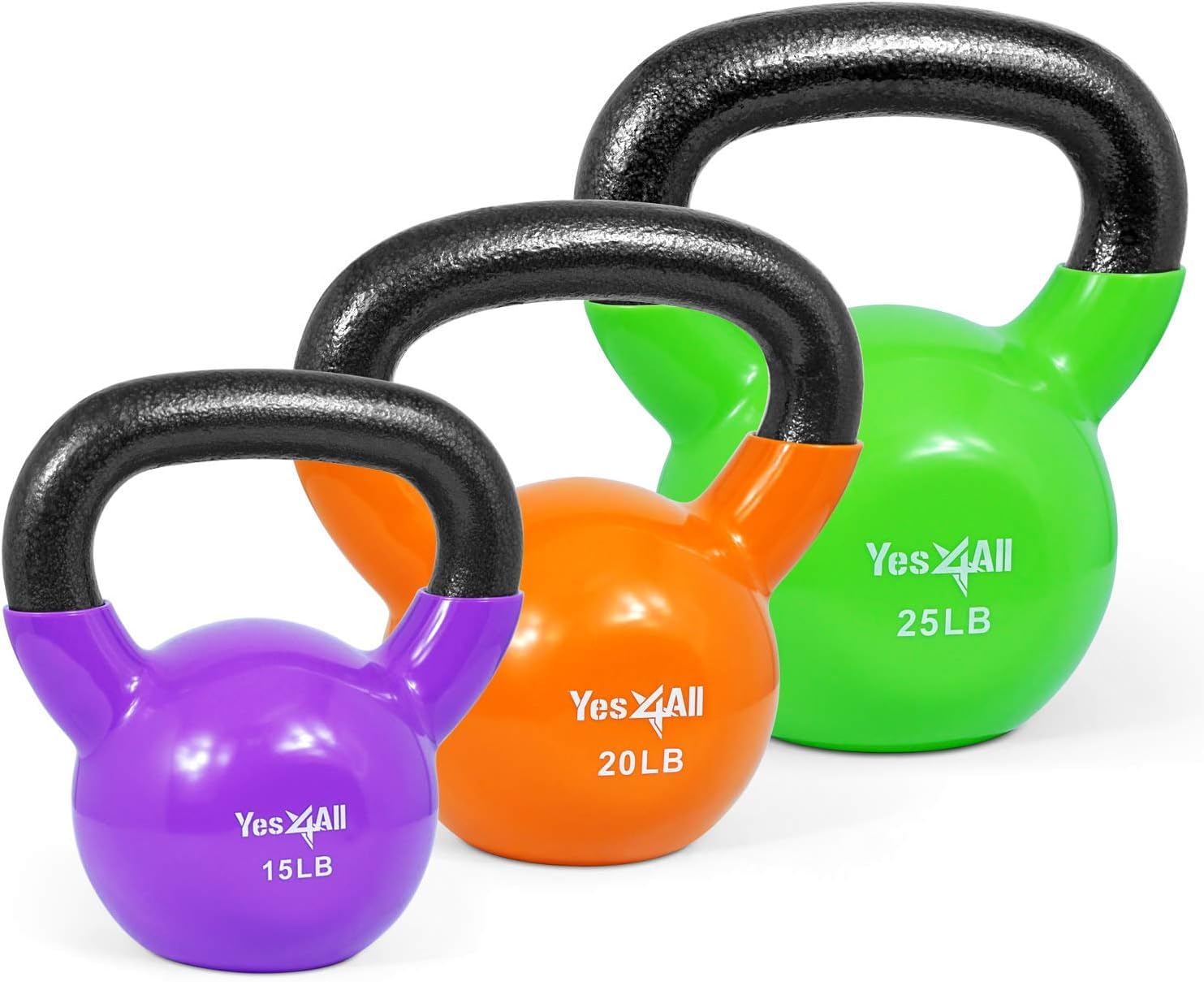 Yes4All Kettlebell Set Vinyl Coated Weights Combo for Full Body Workout Equipment Push up, Grip Strength Training, Dumbbell Weights Exercises