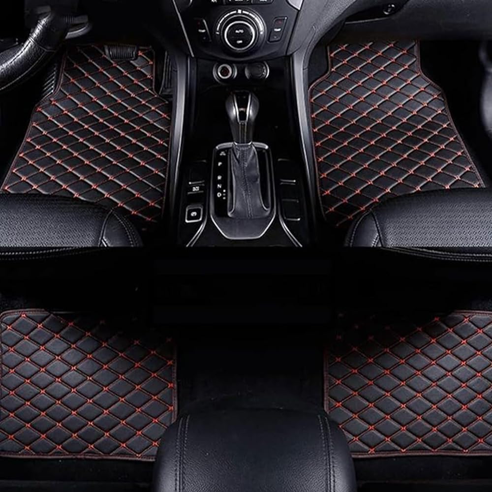 SEGSFGHD Leather Car Floor Mats, for BMW 3 Series 318d 320i 320d 320e 330i 330d 330e M340i M340d Leather Car Floor Mats, All Weather Floor Liners Auto Carpet,Custom Fit, Easy to Clean,D-black Red
