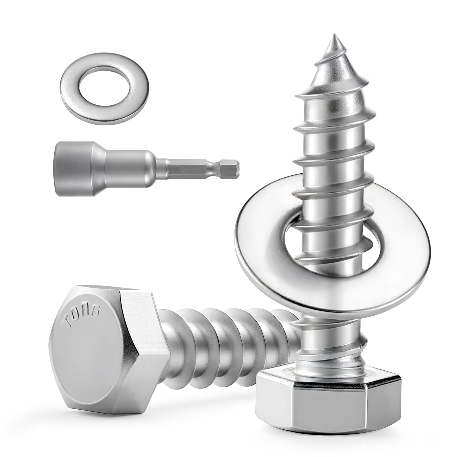Stainless Steel Lag Screws - 20 Sets with Washers & Bit -7