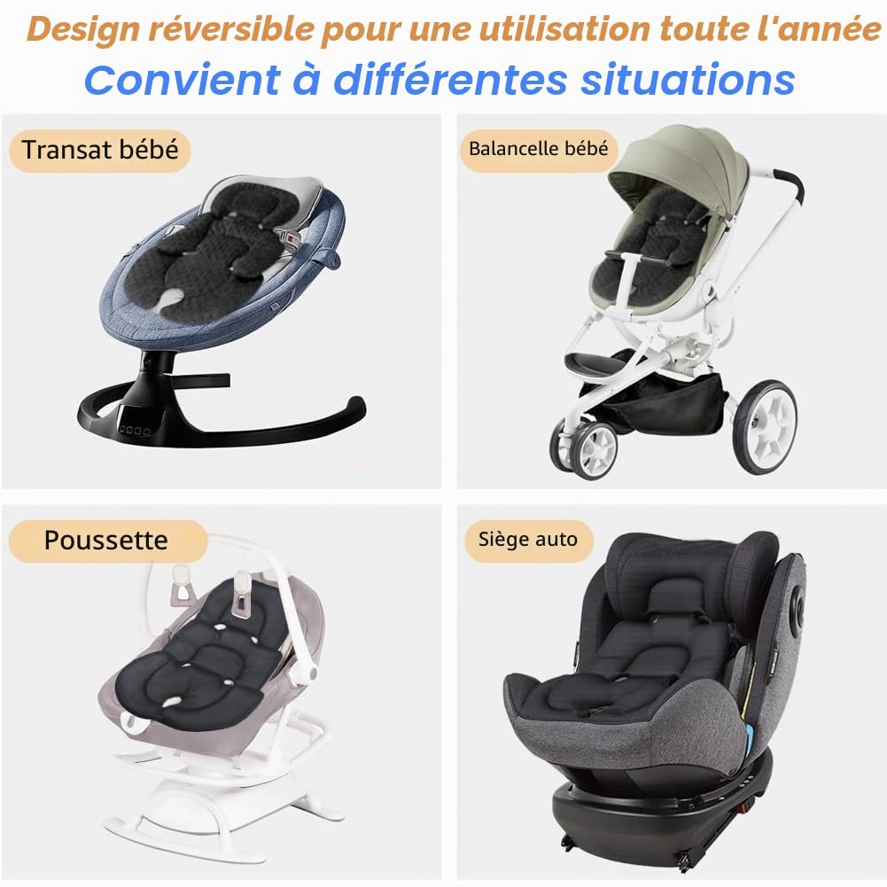 Coussin de soutien tête et corps double face 2 en 1 pour sièges auto, coussin de siège bébé poussette avec tissu maille respirant et velours bouclette pour insert nouveau-né, chaise haute balancelles