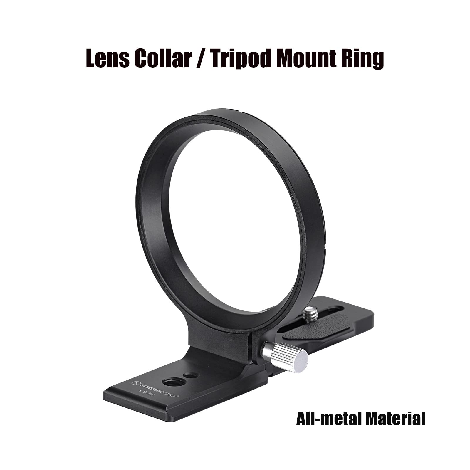 SUNWAYFOTO LS-75 Collare rotante universale per fotocamere DLSR, supporto per obiettivo con anello per treppiede, supporto per piastra Arca Swiss Mount DSLR commutazione verticale orizzontale