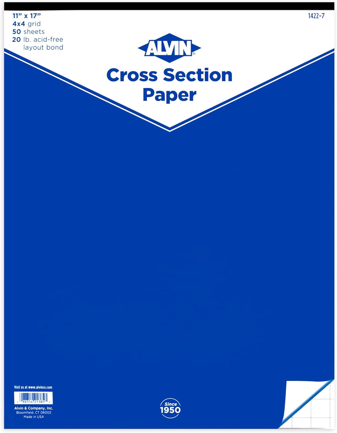 ALVIN Cross Section Graph Paper Pad 50 Sheets 17" x 22" Model 1422-12 Acid-Free blue grid paper for drafting 4 x 4 Inches Grid - 50 Sheet 17 x 22 Inches