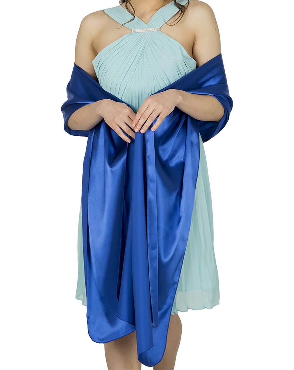 Flora Women's Royal Blue Satin Bridal Bridesmaid Shawl Prom Wrap Draping Stole,79" L (Royal Blue)